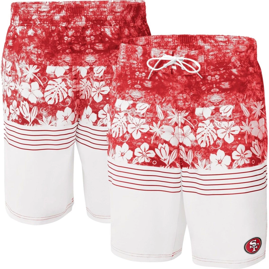G-III Sports By Carl Banks Men's Scarlet/White San Francisco 49ers Ocean Tide Swim Trunks 3 G-III Sports By Carl Banks Men's Scarlet/White San Francisco 49ers Ocean Tide Swim Trunks