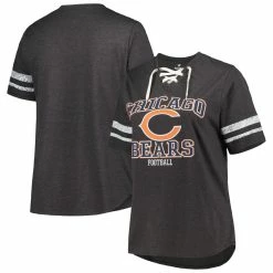 Fanatics Branded Women's Heather Charcoal Chicago Bears Plus Size Lace-Up V-Neck T-Shirt