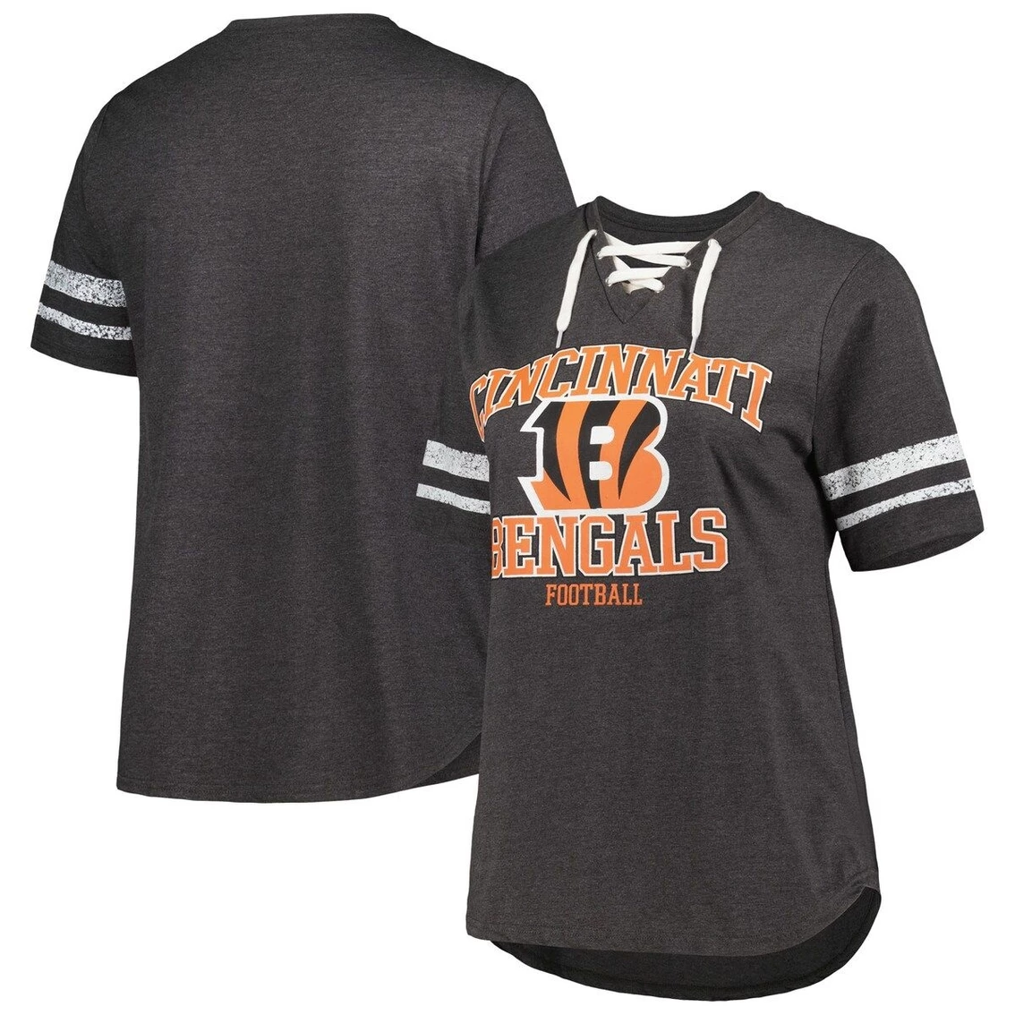 Fanatics Branded Women's Heather Charcoal Cincinnati Bengals Plus Size Lace-Up V-Neck T-Shirt 4 Fanatics Branded Women's Heather Charcoal Cincinnati Bengals Plus Size Lace-Up V-Neck T-Shirt - Image 2