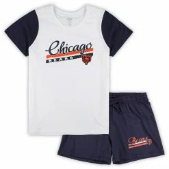 Concepts Sport Women's White/Navy Chicago Bears Plus Size Downfield T-Shirt & Shorts Sleep Set