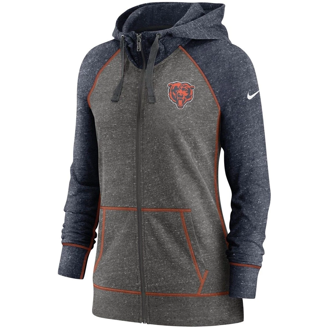 Nike Women's Heathered Charcoal/Navy Chicago Bears Gym Vintage Raglan Full-Zip Hoodie 5 Nike Women's Heathered Charcoal/Navy Chicago Bears Gym Vintage Raglan Full-Zip Hoodie - Image 3