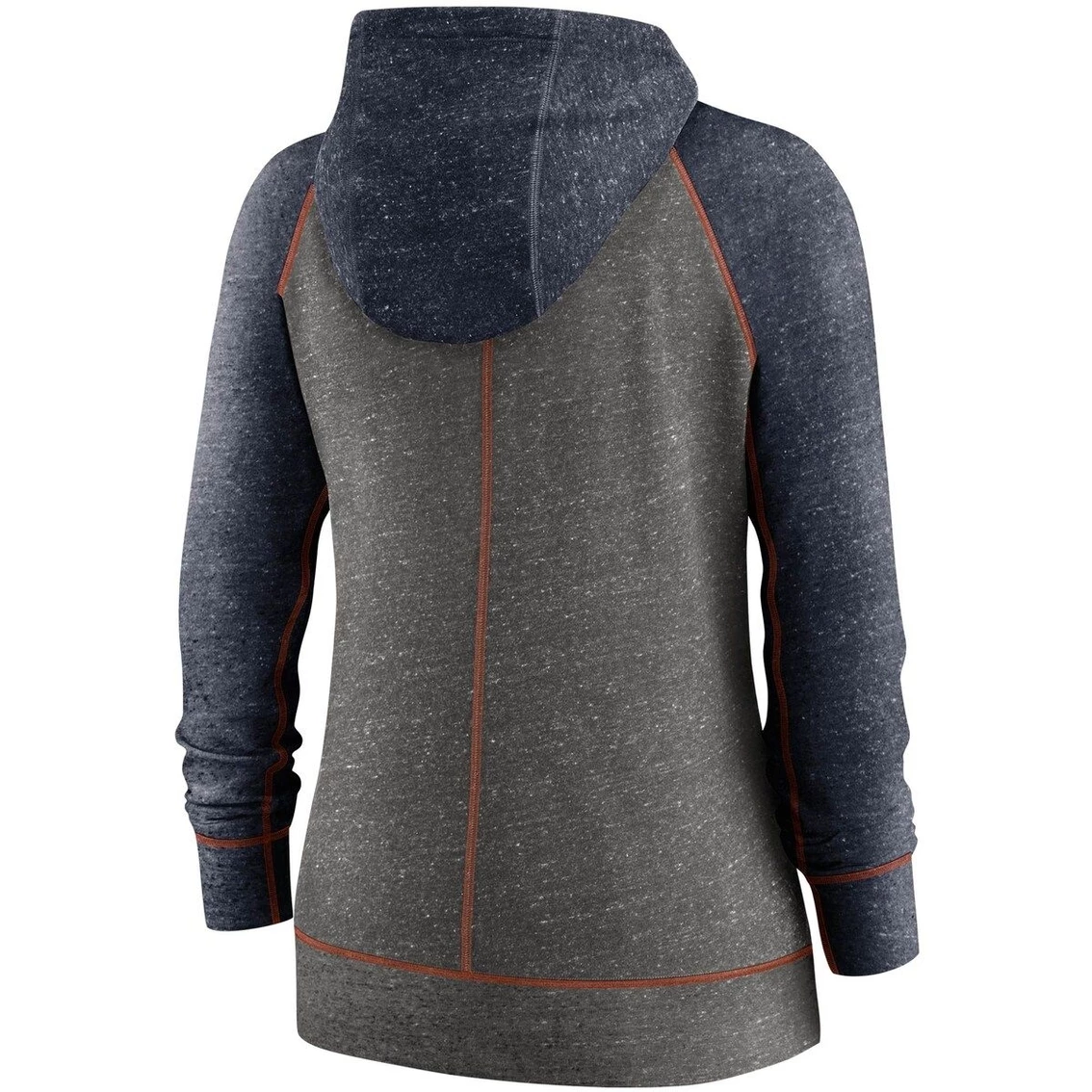 Nike Women's Heathered Charcoal/Navy Chicago Bears Gym Vintage Raglan Full-Zip Hoodie 6 Nike Women's Heathered Charcoal/Navy Chicago Bears Gym Vintage Raglan Full-Zip Hoodie - Image 4