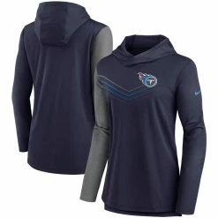 Nike Women's Navy/Heathered Charcoal Tennessee Titans Chevron Hoodie Performance Long Sleeve T-Shirt
