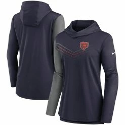 Nike Women's Navy/Heathered Charcoal Chicago Bears Chevron Hoodie Performance Long Sleeve T-Shirt