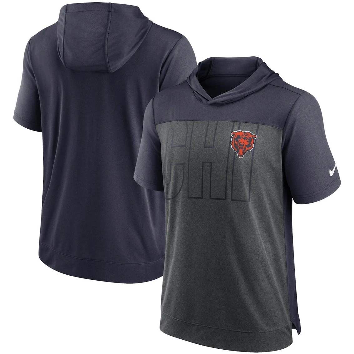 Nike Men's Heathered Charcoal/Navy Chicago Bears Performance Hoodie T-Shirt 3 Nike Men's Heathered Charcoal/Navy Chicago Bears Performance Hoodie T-Shirt
