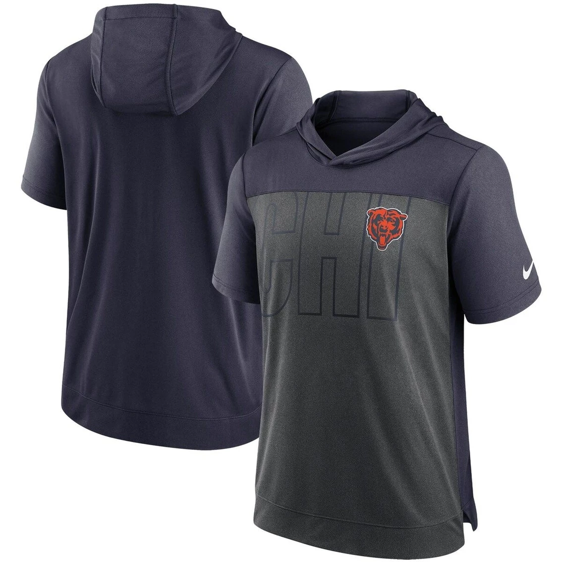 Nike Men's Heathered Charcoal/Navy Chicago Bears Performance Hoodie T-Shirt 4 Nike Men's Heathered Charcoal/Navy Chicago Bears Performance Hoodie T-Shirt - Image 2