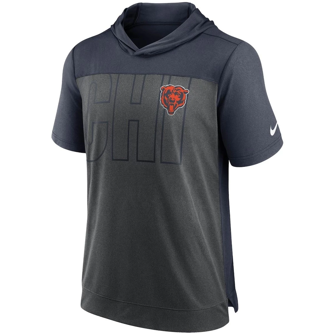 Nike Men's Heathered Charcoal/Navy Chicago Bears Performance Hoodie T-Shirt 5 Nike Men's Heathered Charcoal/Navy Chicago Bears Performance Hoodie T-Shirt - Image 3