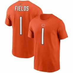 Nike Men's Justin Fields Orange Chicago Bears Player Name & Number T-Shirt