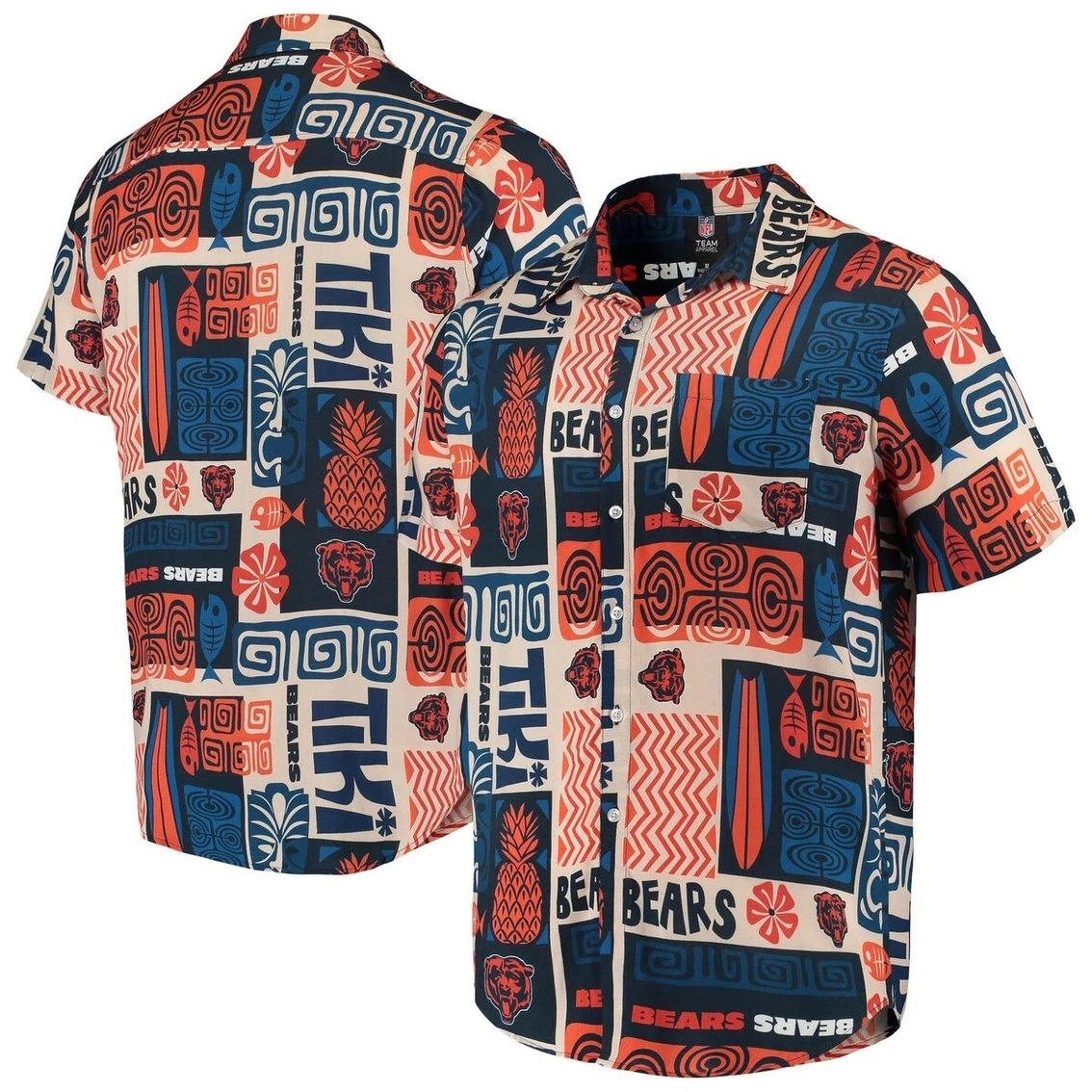 FOCO Men's Orange/Tan Chicago Bears Tiki Floral Button-Up Woven Shirt 4 FOCO Men's Orange/Tan Chicago Bears Tiki Floral Button-Up Woven Shirt - Image 2
