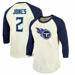 Majestic Threads Men's Julio Jones Cream/Navy Tennessee Titans Player Name & Number Raglan 3/4-Sleeve T-Shirt