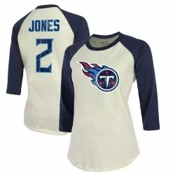 Majestic Threads Women's Julio Jones Cream/Navy Tennessee Titans Player Name & Number Raglan 3/4-Sleeve T-Shirt