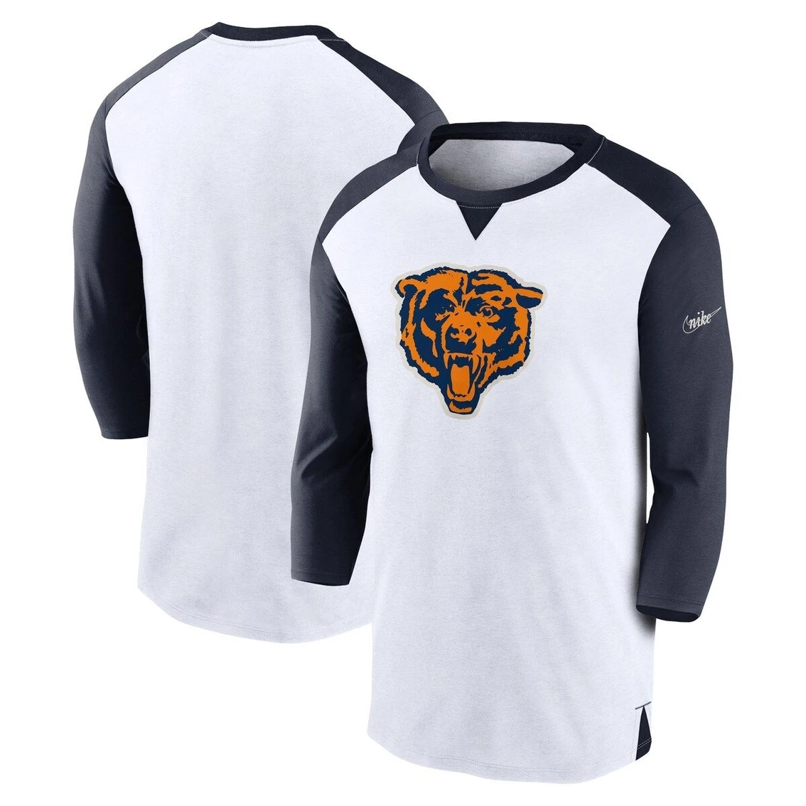Nike Men's White/Navy Chicago Bears Rewind 3/4-Sleeve T-Shirt 4 Nike Men's White/Navy Chicago Bears Rewind 3/4-Sleeve T-Shirt - Image 2