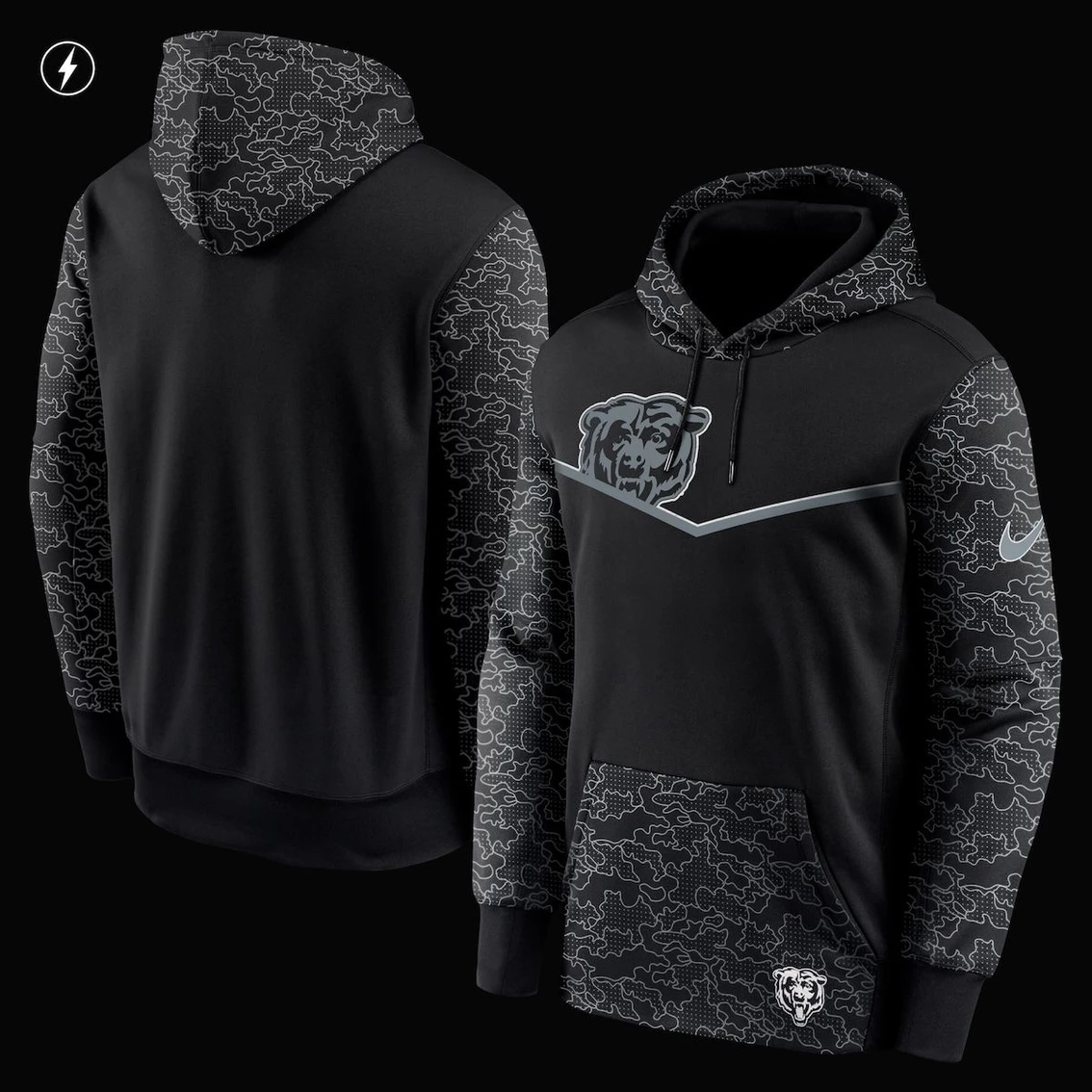Nike Men's Black Chicago Bears RFLCTV Chevron Pullover Hoodie 5 Nike Men's Black Chicago Bears RFLCTV Chevron Pullover Hoodie - Image 3