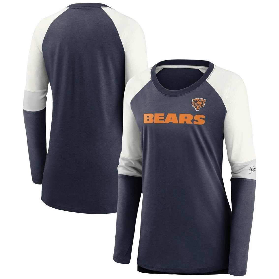 Nike Women's Navy/Cream Chicago Bears Mascot Historic Performance Tri-Blend Raglan Scoop Neck Long Sleeve T-Shirt 3 Nike Women's Navy/Cream Chicago Bears Mascot Historic Performance Tri-Blend Raglan Scoop Neck Long Sleeve T-Shirt