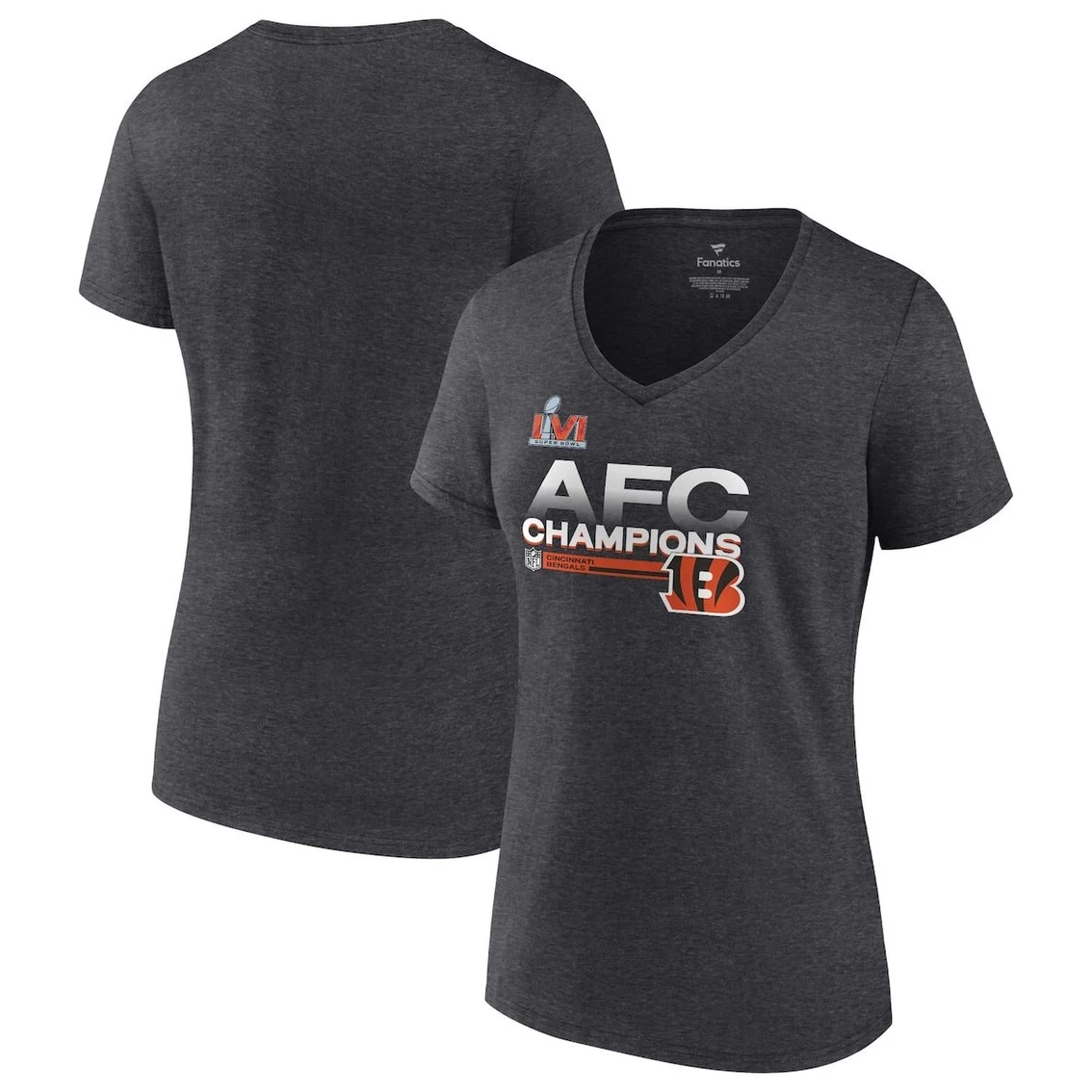 Fanatics Branded Women's Heathered Charcoal Cincinnati Bengals 2021 AFC S Locker Room Trophy Collection V-Neck T-Shirt 3 Fanatics Branded Women's Heathered Charcoal Cincinnati Bengals 2021 AFC S Locker Room Trophy Collection V-Neck T-Shirt