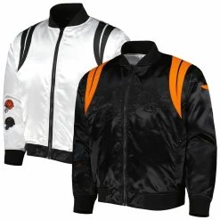 BlaCkOWned Men's Black/White Cincinnati Bengals X BlaCkOWned Stripes Don't Come Easy Reversible Satin Bomber Full-Zip Jacket