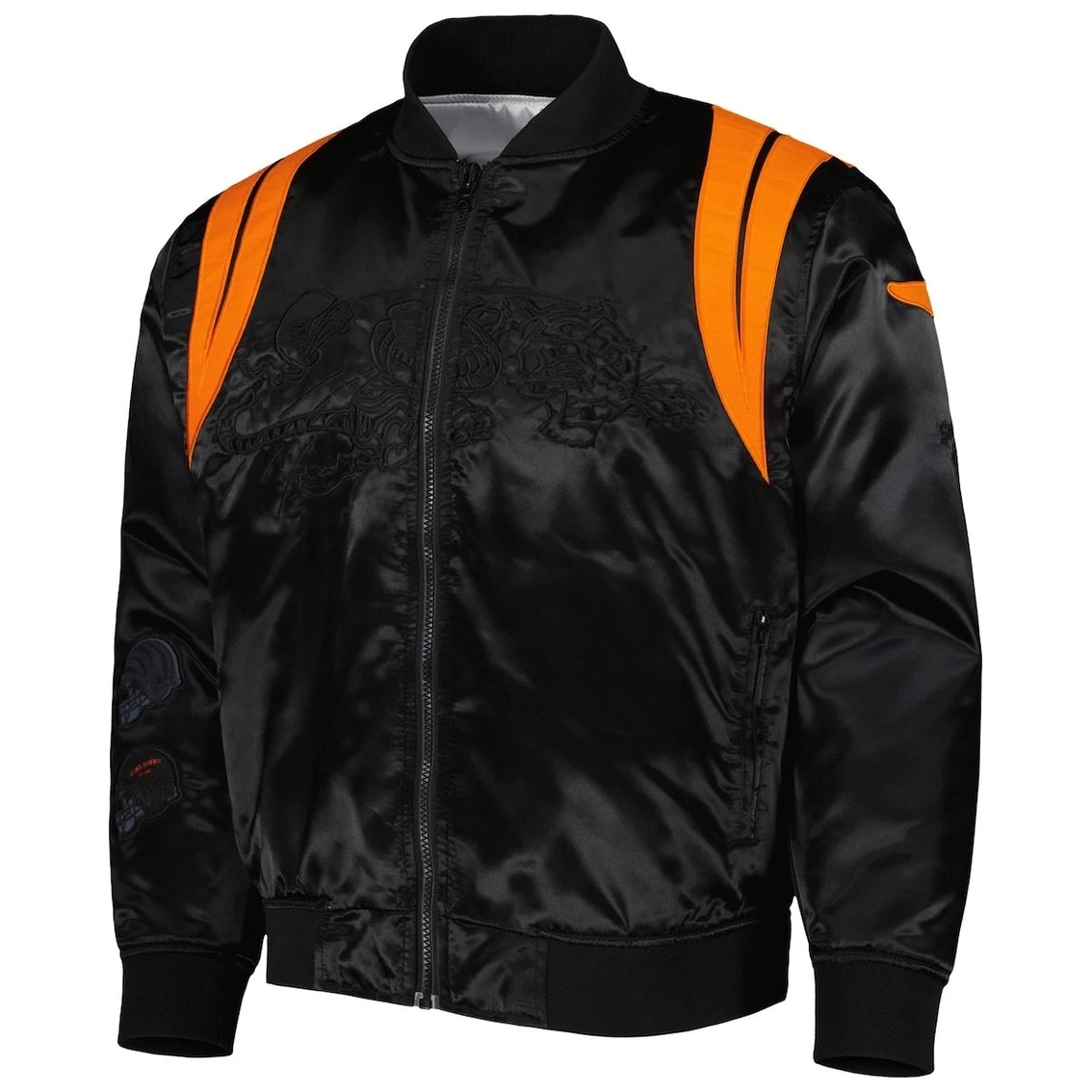 BlaCkOWned Men's Black/White Cincinnati Bengals X BlaCkOWned Stripes Don't Come Easy Reversible Satin Bomber Full-Zip Jacket 5 BlaCkOWned Men's Black/White Cincinnati Bengals X BlaCkOWned Stripes Don't Come Easy Reversible Satin Bomber Full-Zip Jacket - Image 3