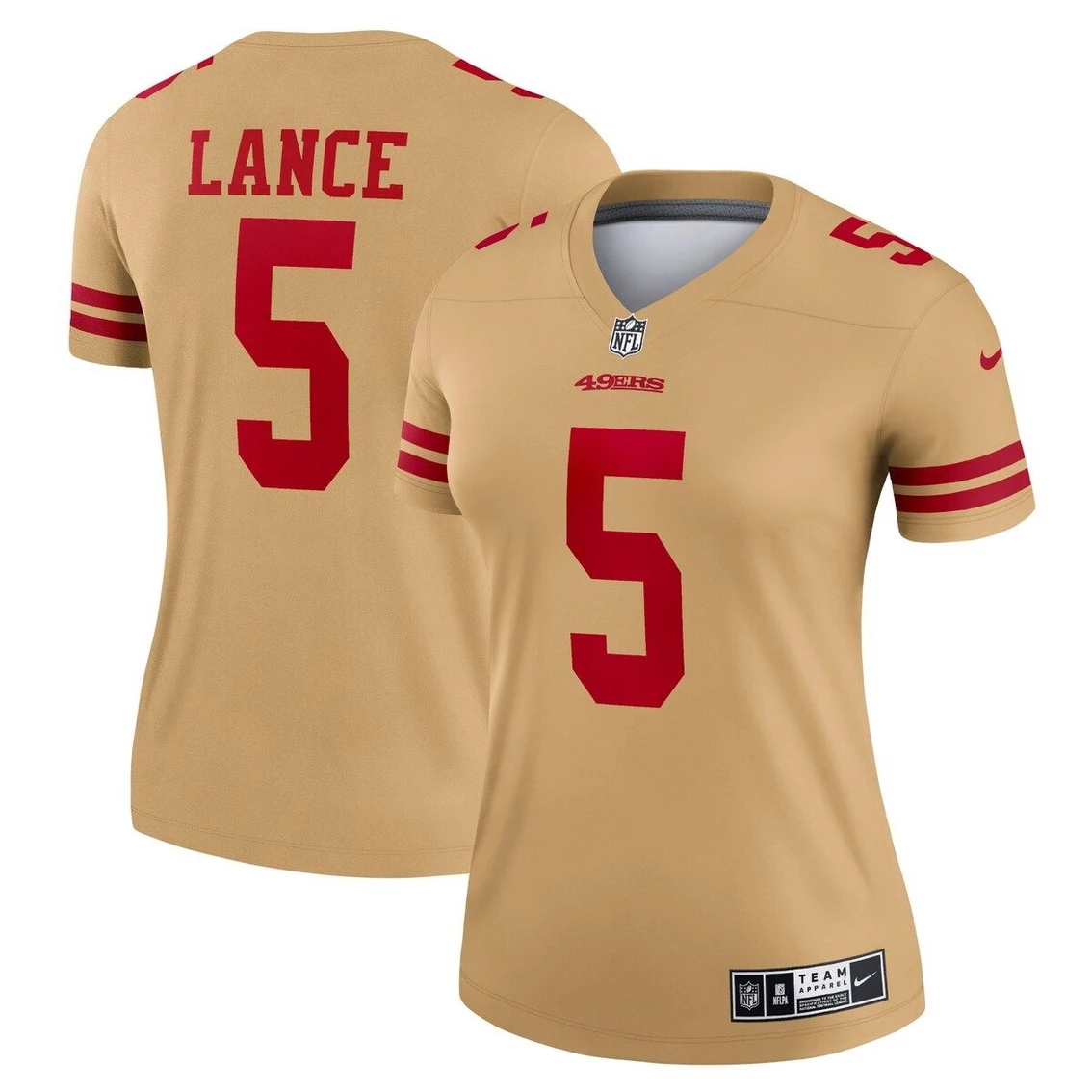 Nike Women's Trey Lance Gold San Francisco 49ers Inverted Legend Jersey 4 Nike Women's Trey Lance Gold San Francisco 49ers Inverted Legend Jersey - Image 2