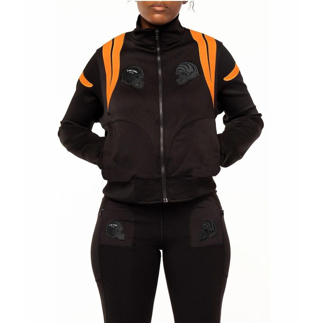 BlaCkOWned Women's Black Cincinnati Bengals X BlaCkOWned Stripes Don't Come Easy Varsity Track Set 3 BlaCkOWned Women's Black Cincinnati Bengals X BlaCkOWned Stripes Don't Come Easy Varsity Track Set