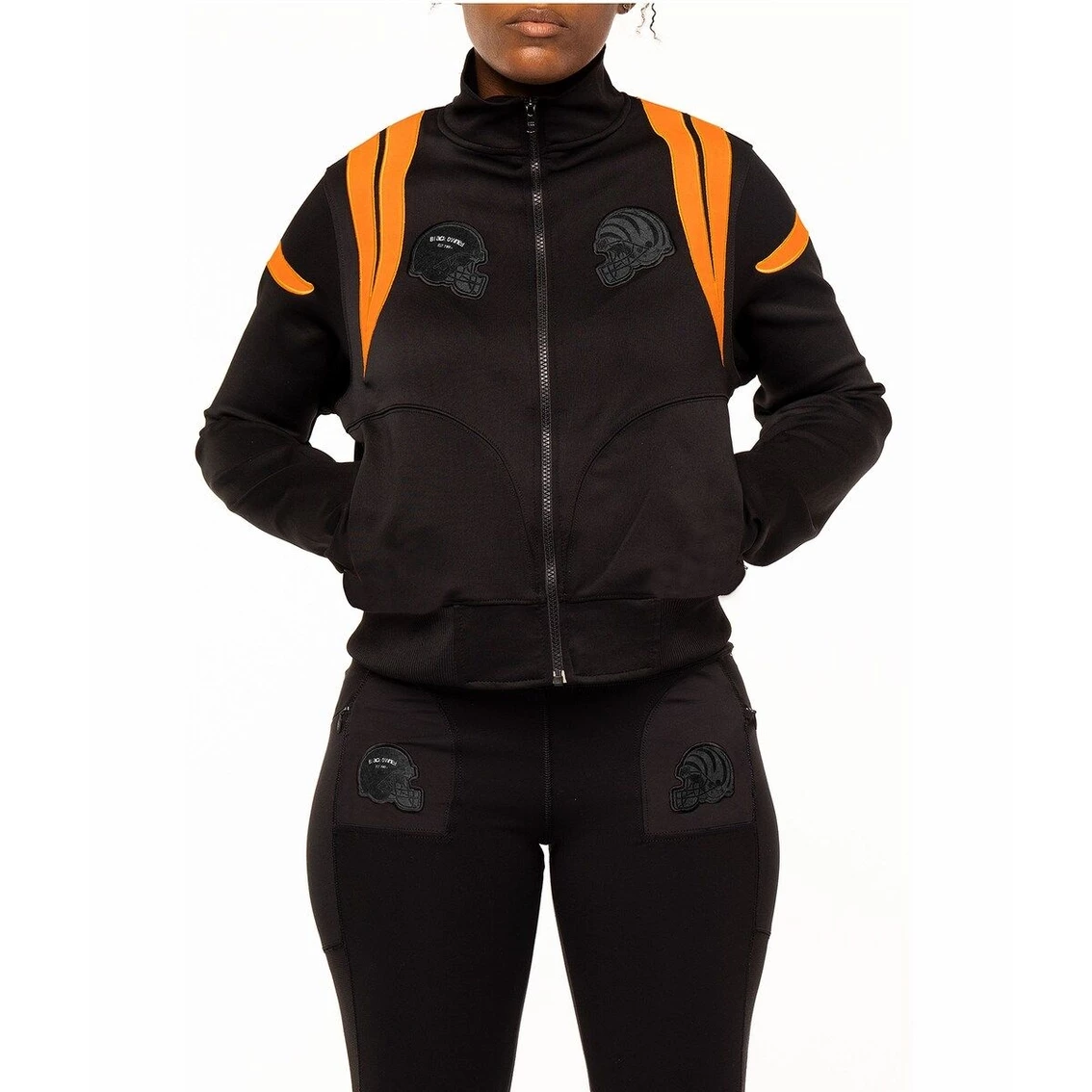 BlaCkOWned Women's Black Cincinnati Bengals X BlaCkOWned Stripes Don't Come Easy Varsity Track Set 4 BlaCkOWned Women's Black Cincinnati Bengals X BlaCkOWned Stripes Don't Come Easy Varsity Track Set - Image 2