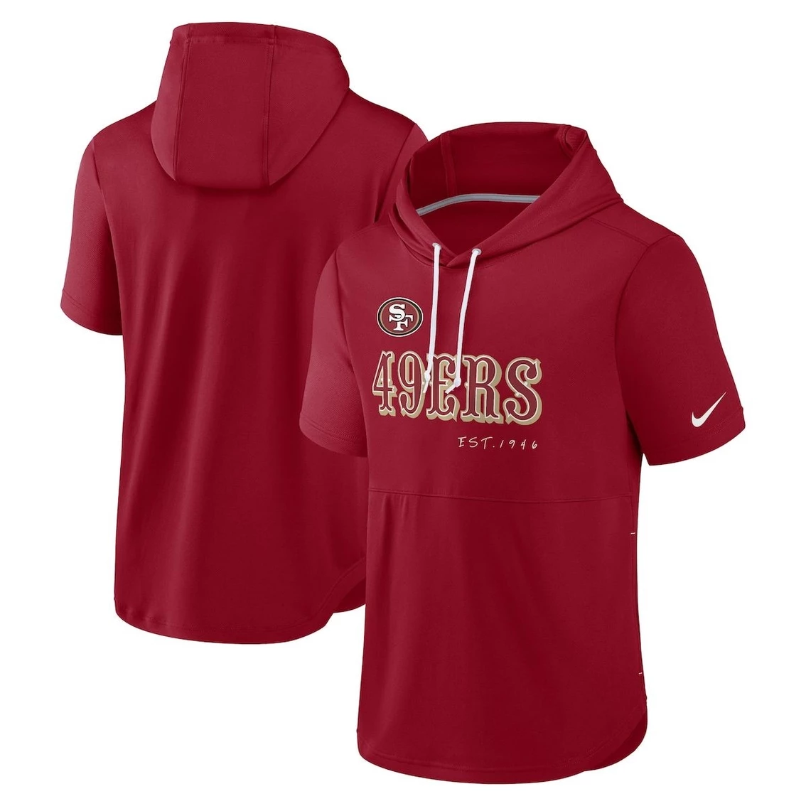 Nike Men's Scarlet San Francisco 49ers Short Sleeve Pullover Hoodie 4 Nike Men's Scarlet San Francisco 49ers Short Sleeve Pullover Hoodie - Image 2
