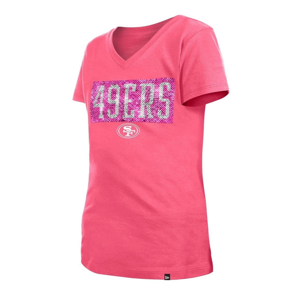 New Era Girls Youth Pink San Francisco 49ers Reverse Sequin V-Neck T-Shirt 5 New Era Girls Youth Pink San Francisco 49ers Reverse Sequin V-Neck T-Shirt - Image 3